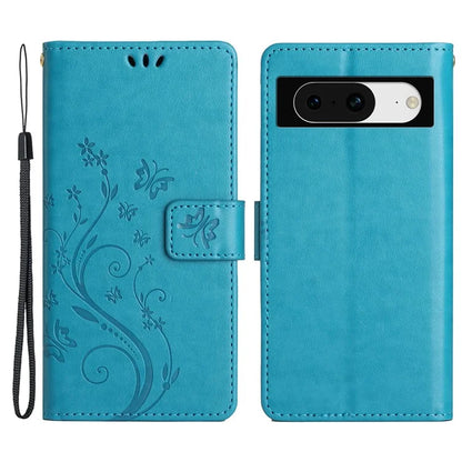 For Google Pixel 8 Phone Case Leather Flip Cover Butterfly Flower Pattern Imprinted