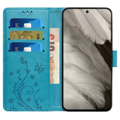 For Google Pixel 8 Phone Case Leather Flip Cover Butterfly Flower Pattern Imprinted