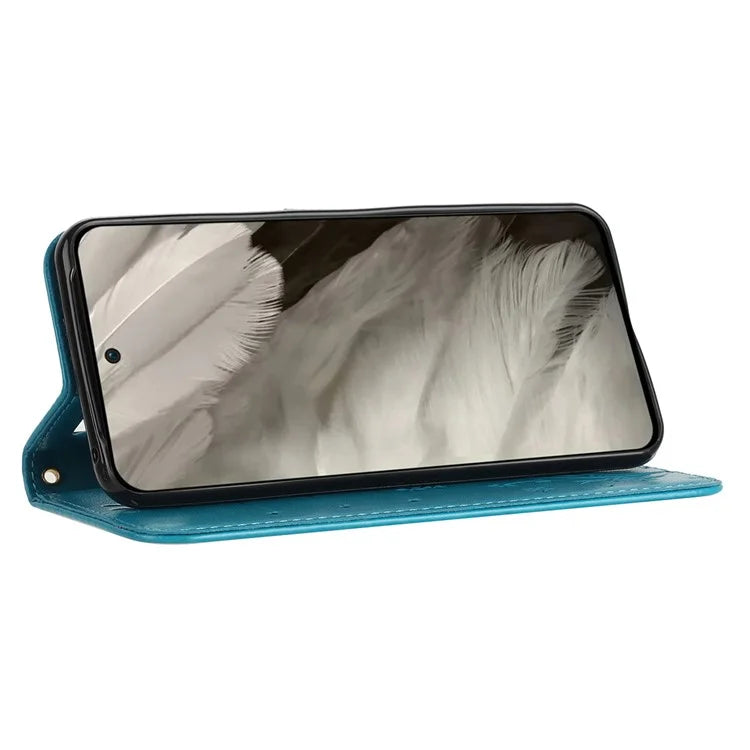 For Google Pixel 8 Phone Case Leather Flip Cover Butterfly Flower Pattern Imprinted