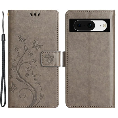 For Google Pixel 8 Phone Case Leather Flip Cover Butterfly Flower Pattern Imprinted