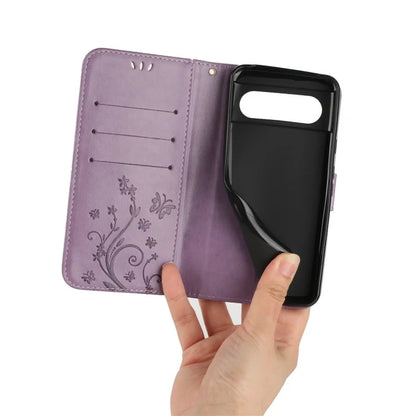 For Google Pixel 8 Phone Case Leather Flip Cover Butterfly Flower Pattern Imprinted