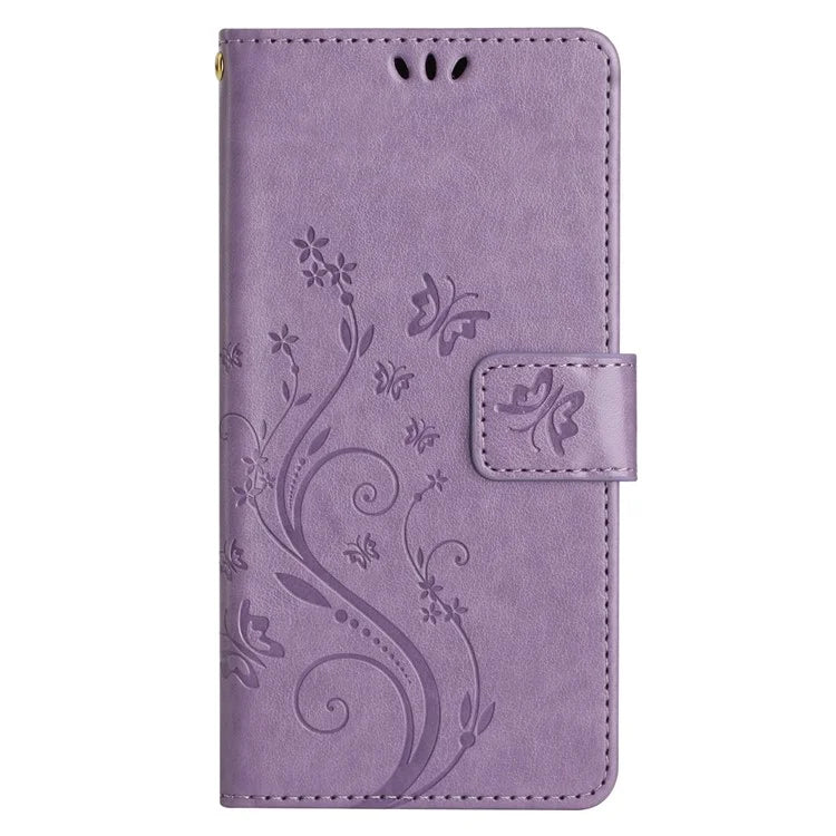 For Google Pixel 8 Phone Case Leather Flip Cover Butterfly Flower Pattern Imprinted