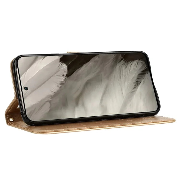 For Google Pixel 8 Phone Case Leather Flip Cover Butterfly Flower Pattern Imprinted