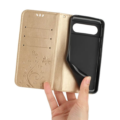 For Google Pixel 8 Phone Case Leather Flip Cover Butterfly Flower Pattern Imprinted