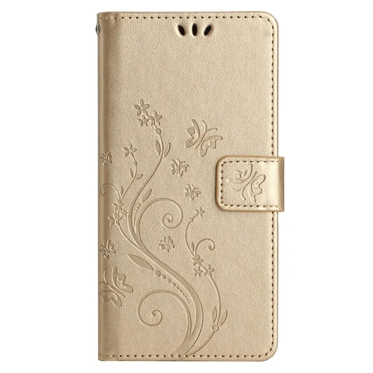 For Google Pixel 8 Phone Case Leather Flip Cover Butterfly Flower Pattern Imprinted