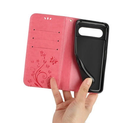 For Google Pixel 8 Phone Case Leather Flip Cover Butterfly Flower Pattern Imprinted