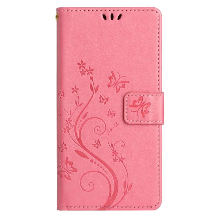 For Google Pixel 8 Phone Case Leather Flip Cover Butterfly Flower Pattern Imprinted