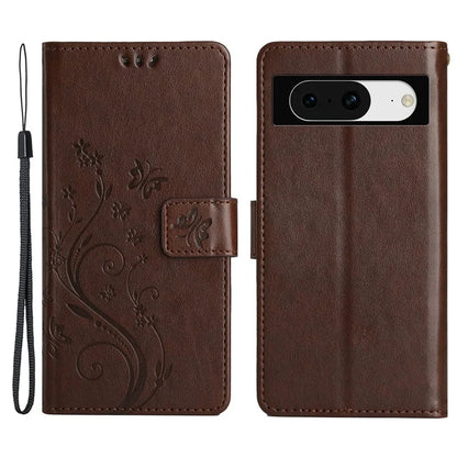 For Google Pixel 8 Phone Case Leather Flip Cover Butterfly Flower Pattern Imprinted