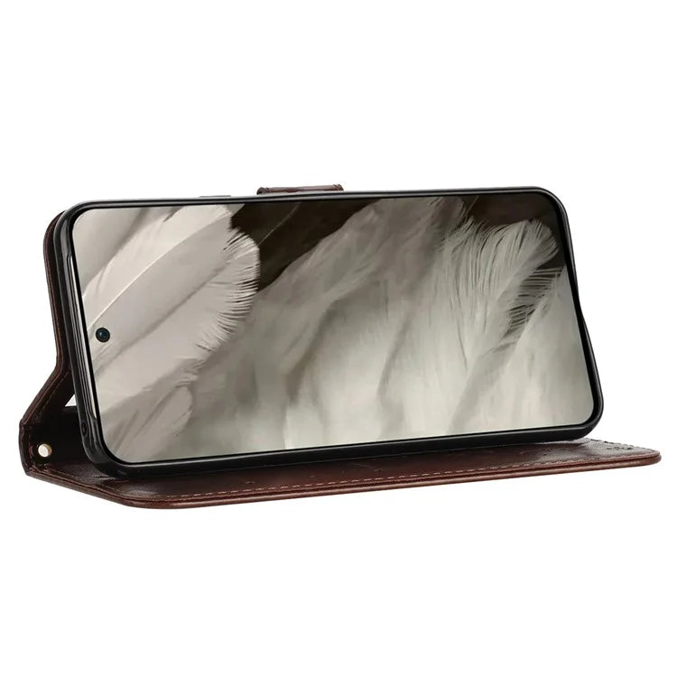 For Google Pixel 8 Phone Case Leather Flip Cover Butterfly Flower Pattern Imprinted