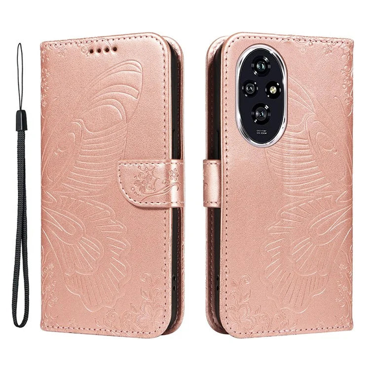 For Honor 200 5G Wallet Stand Case Butterfly Imprint Leather Phone Cover