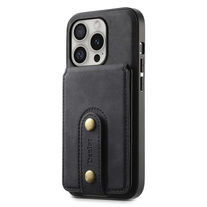 DENIOR D14 For iPhone 16 Pro Max Magnetic Case Leather+PC+TPU Phone Cover Card Bag