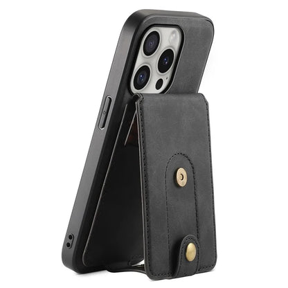 DENIOR D14 For iPhone 16 Pro Max Magnetic Case Leather+PC+TPU Phone Cover Card Bag