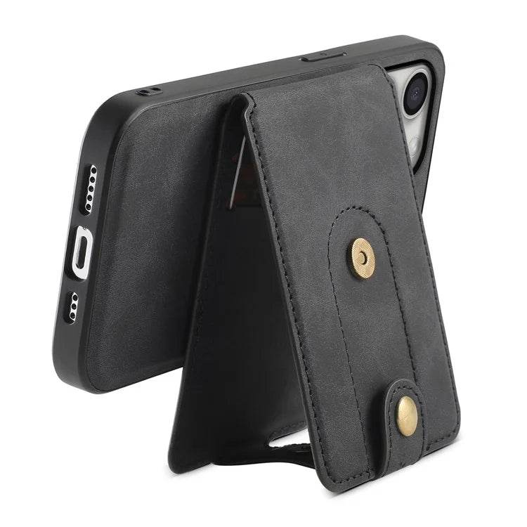 DENIOR D14 For iPhone 16 Pro Max Magnetic Case Leather+PC+TPU Phone Cover Card Bag