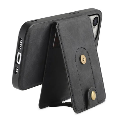 DENIOR D14 For iPhone 16 Pro Max Magnetic Case Leather+PC+TPU Phone Cover Card Bag