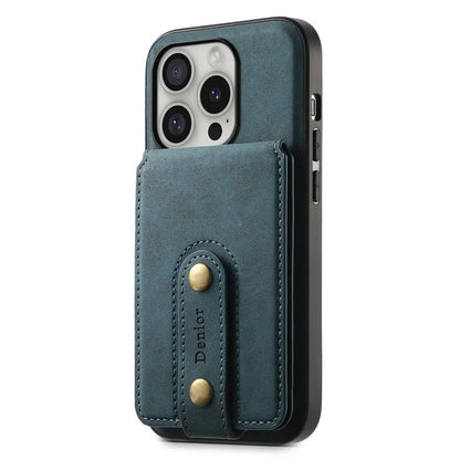 DENIOR D14 For iPhone 16 Pro Max Magnetic Case Leather+PC+TPU Phone Cover Card Bag