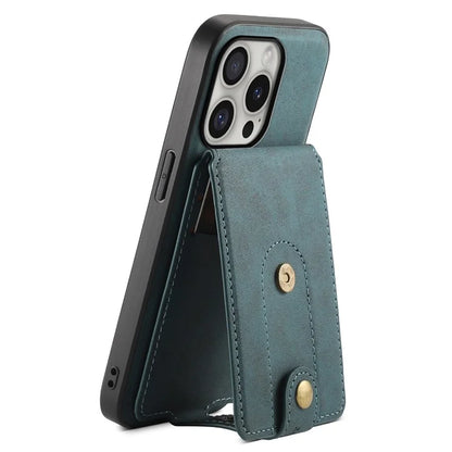 DENIOR D14 For iPhone 16 Pro Max Magnetic Case Leather+PC+TPU Phone Cover Card Bag