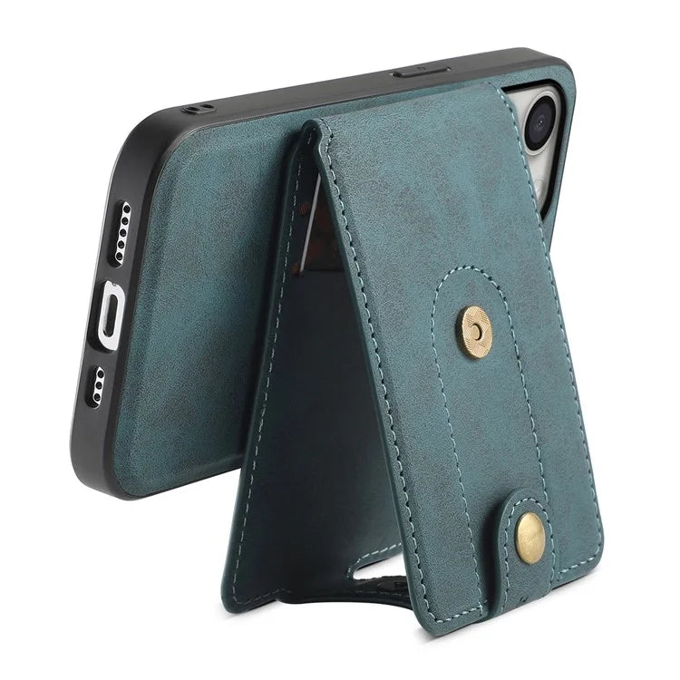 DENIOR D14 For iPhone 16 Pro Max Magnetic Case Leather+PC+TPU Phone Cover Card Bag