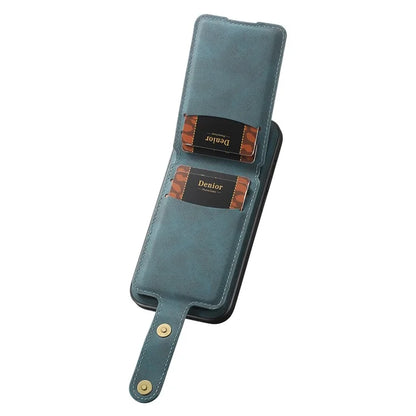 DENIOR D14 For iPhone 16 Pro Max Magnetic Case Leather+PC+TPU Phone Cover Card Bag