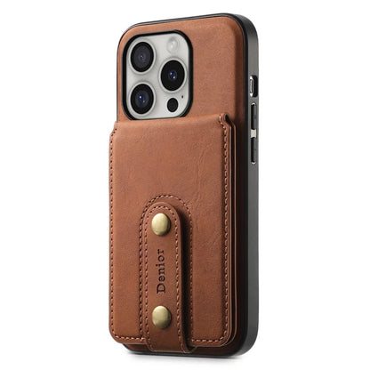DENIOR D14 For iPhone 16 Pro Max Magnetic Case Leather+PC+TPU Phone Cover Card Bag