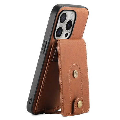 DENIOR D14 For iPhone 16 Pro Max Magnetic Case Leather+PC+TPU Phone Cover Card Bag