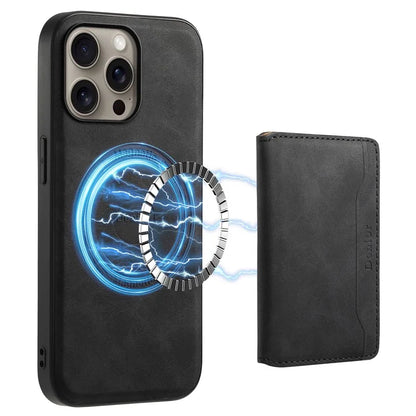 DENIOR D13 For iPhone 16 Pro Max Magnetic Case Leather Phone Back Cover Card Holder