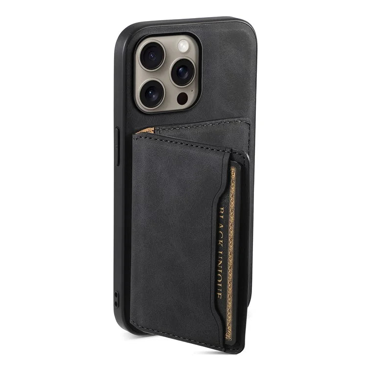 DENIOR D13 For iPhone 16 Pro Max Magnetic Case Leather Phone Back Cover Card Holder