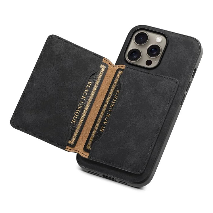 DENIOR D13 For iPhone 16 Pro Max Magnetic Case Leather Phone Back Cover Card Holder