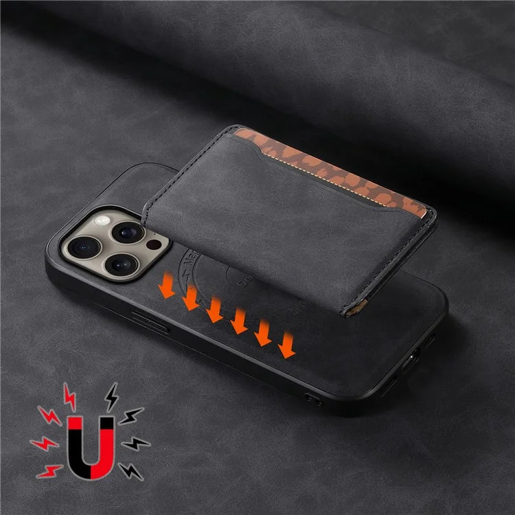 DENIOR D13 For iPhone 16 Pro Max Magnetic Case Leather Phone Back Cover Card Holder