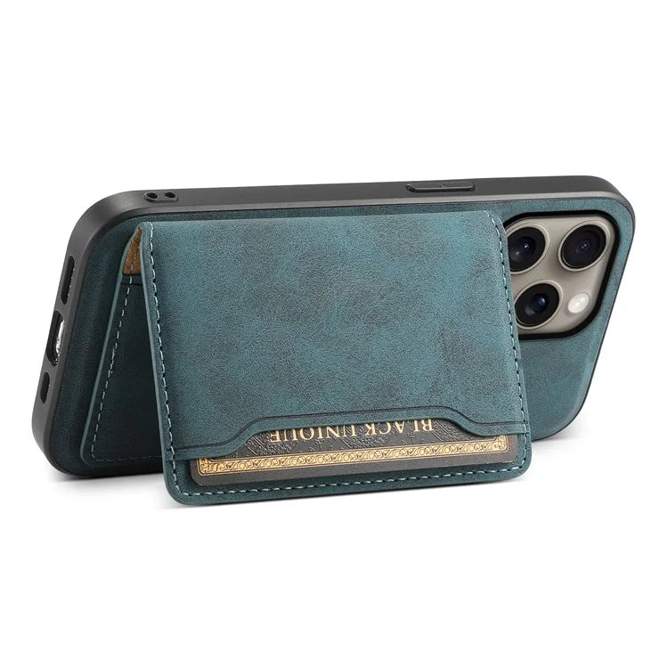 DENIOR D13 For iPhone 16 Pro Max Magnetic Case Leather Phone Back Cover Card Holder