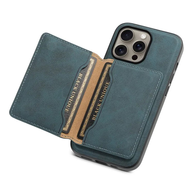 DENIOR D13 For iPhone 16 Pro Max Magnetic Case Leather Phone Back Cover Card Holder