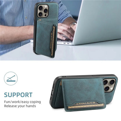 DENIOR D13 For iPhone 16 Pro Max Magnetic Case Leather Phone Back Cover Card Holder
