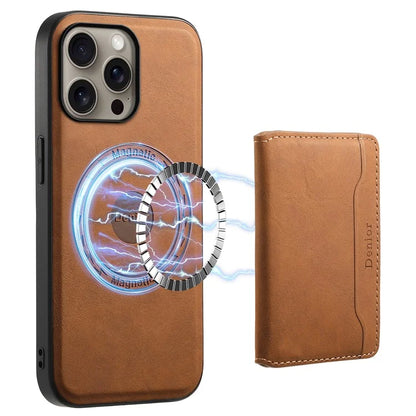 DENIOR D13 For iPhone 16 Pro Max Magnetic Case Leather Phone Back Cover Card Holder