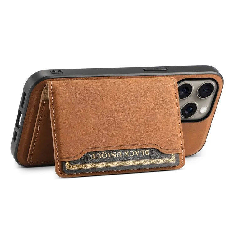 DENIOR D13 For iPhone 16 Pro Max Magnetic Case Leather Phone Back Cover Card Holder