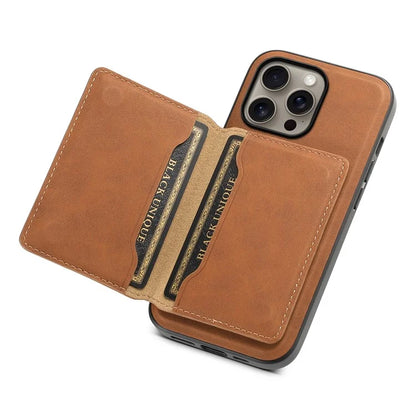 DENIOR D13 For iPhone 16 Pro Max Magnetic Case Leather Phone Back Cover Card Holder