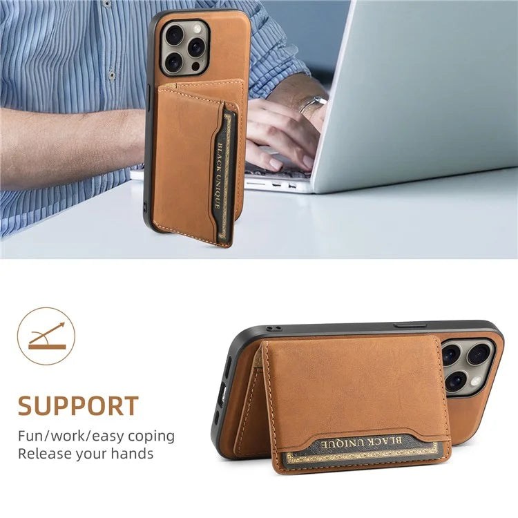 DENIOR D13 For iPhone 16 Pro Max Magnetic Case Leather Phone Back Cover Card Holder