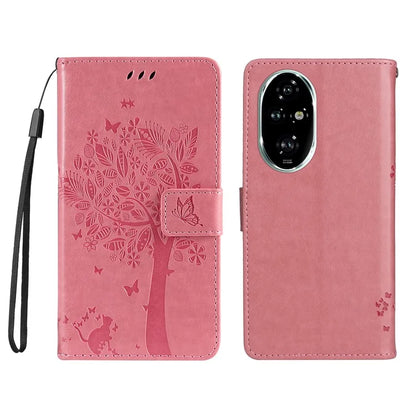 KT Imprinting Flower Series-3 For Honor 200 Pro 5G Case Wallet Leather Cover Cat Tree Pattern