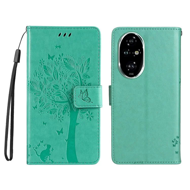 KT Imprinting Flower Series-3 For Honor 200 Pro 5G Case Wallet Leather Cover Cat Tree Pattern