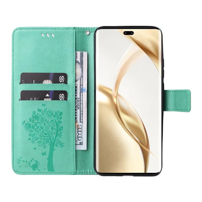 KT Imprinting Flower Series-3 For Honor 200 Pro 5G Case Wallet Leather Cover Cat Tree Pattern