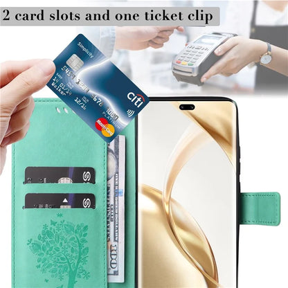 KT Imprinting Flower Series-3 For Honor 200 Pro 5G Case Wallet Leather Cover Cat Tree Pattern