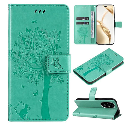 KT Imprinting Flower Series-3 For Honor 200 Pro 5G Case Wallet Leather Cover Cat Tree Pattern