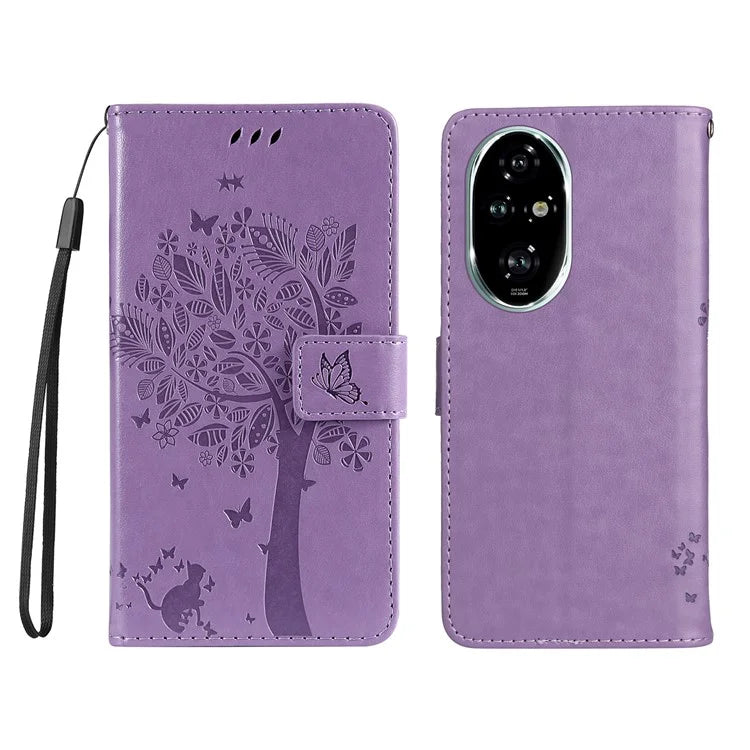 KT Imprinting Flower Series-3 For Honor 200 Pro 5G Case Wallet Leather Cover Cat Tree Pattern