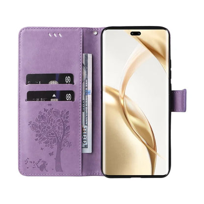 KT Imprinting Flower Series-3 For Honor 200 Pro 5G Case Wallet Leather Cover Cat Tree Pattern