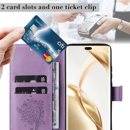 KT Imprinting Flower Series-3 For Honor 200 Pro 5G Case Wallet Leather Cover Cat Tree Pattern