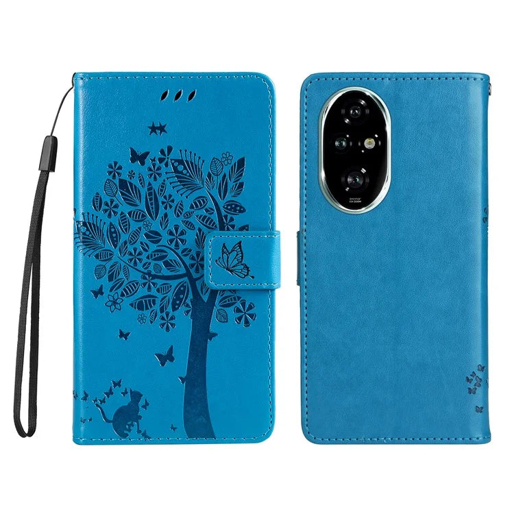 KT Imprinting Flower Series-3 For Honor 200 Pro 5G Case Wallet Leather Cover Cat Tree Pattern