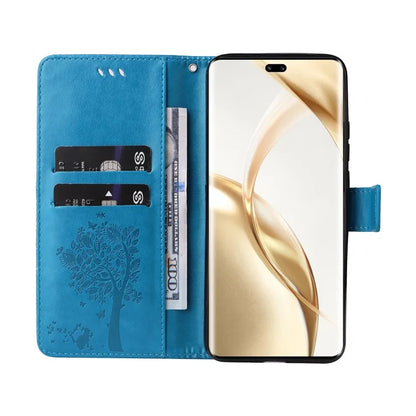 KT Imprinting Flower Series-3 For Honor 200 Pro 5G Case Wallet Leather Cover Cat Tree Pattern