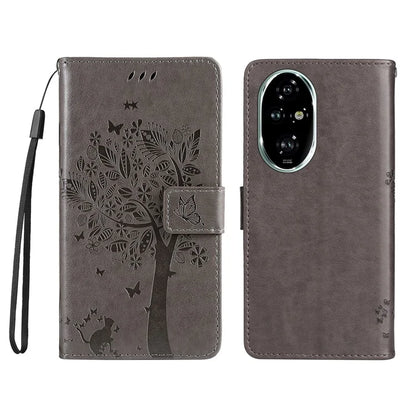 KT Imprinting Flower Series-3 For Honor 200 Pro 5G Case Wallet Leather Cover Cat Tree Pattern
