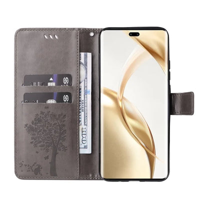 KT Imprinting Flower Series-3 For Honor 200 Pro 5G Case Wallet Leather Cover Cat Tree Pattern
