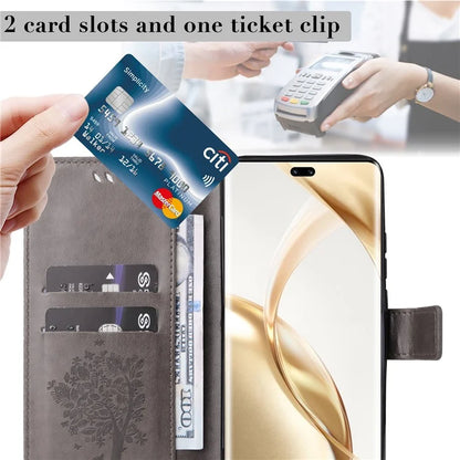 KT Imprinting Flower Series-3 For Honor 200 Pro 5G Case Wallet Leather Cover Cat Tree Pattern