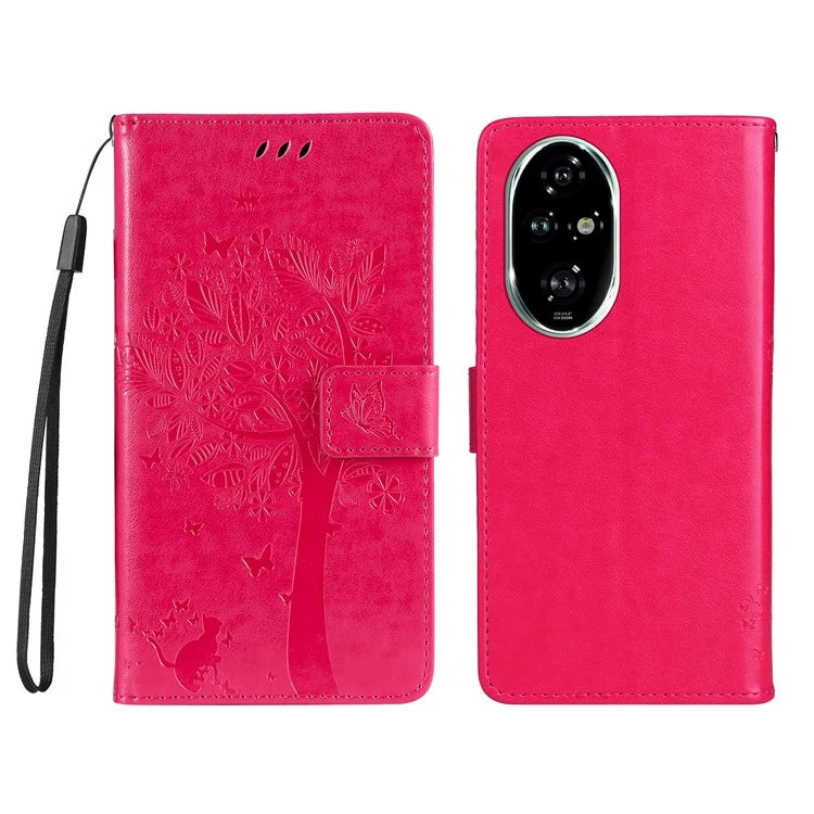 KT Imprinting Flower Series-3 For Honor 200 Pro 5G Case Wallet Leather Cover Cat Tree Pattern