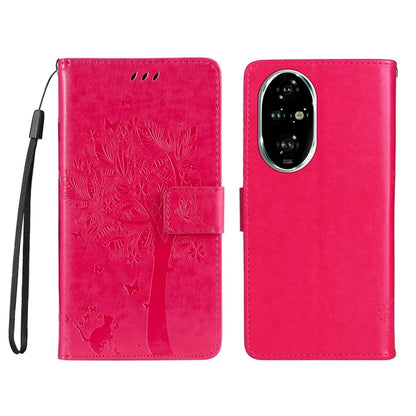 KT Imprinting Flower Series-3 For Honor 200 Pro 5G Case Wallet Leather Cover Cat Tree Pattern